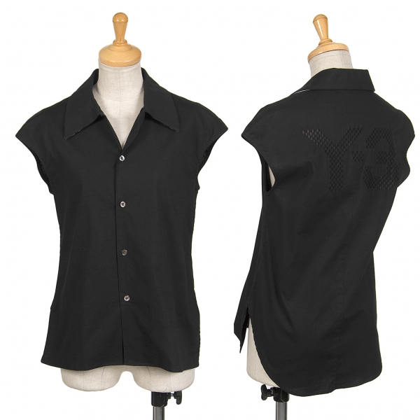ワイスリーY-3 ロゴ刺繍ノースリーブストレッチシャツ 黒XS