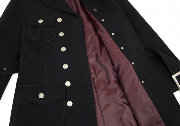 Jean Paul GAULTIER Wool Belted Double Coat Black    PLAYFUL
