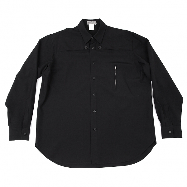 ヨウジヤマモト プールオムYohji Yamamoto POUR HOMME ウールガンパッチデザインシャツ 黒M