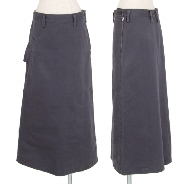 ワイズY's コットンポケットデザインAラインスカート 紺1