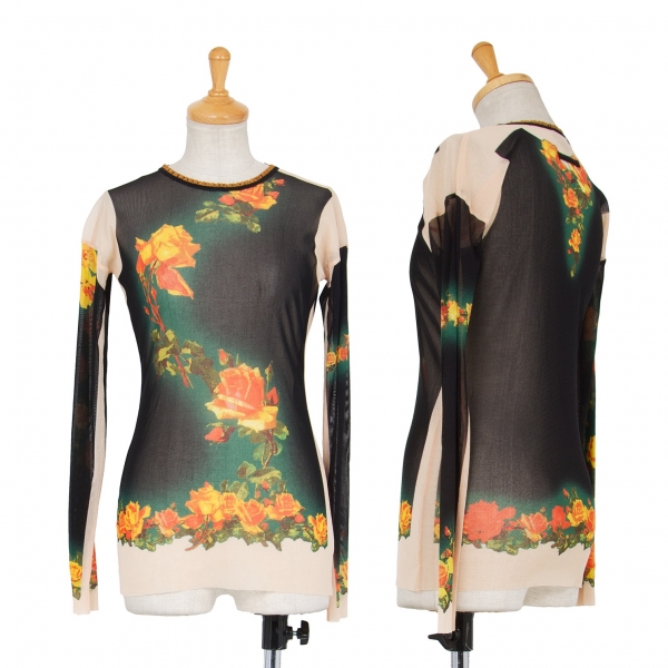 Jean-Paul GAULTIER FEMME Floral Printed Mesh T Shirt Multi-Color ...