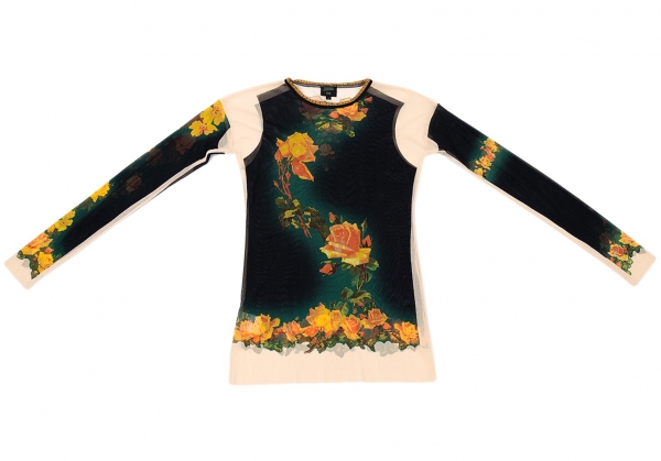 Jean-Paul GAULTIER FEMME Floral Printed Mesh T Shirt Multi-Color 