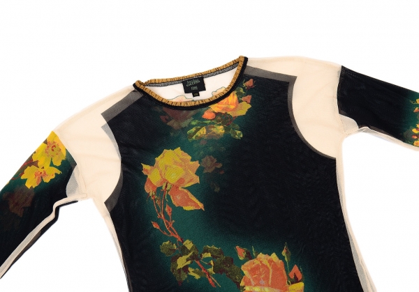 Jean-Paul GAULTIER FEMME Floral Printed Mesh T Shirt Multi-Color 