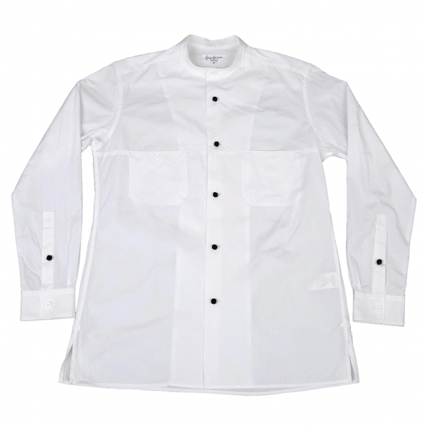 ヨウジヤマモト プールオムYohji Yamamoto POUR HOMME コットンマオカラー装飾ボタンシャツ 白2