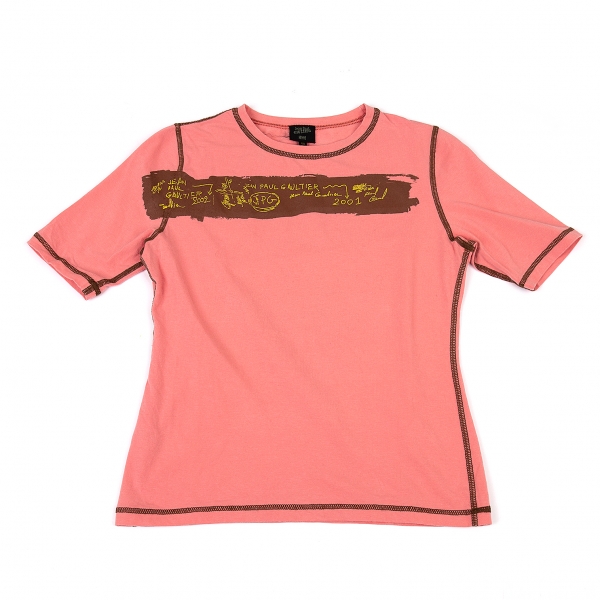 ジャンポールゴルチエ ファムJean Paul GAULTIER FEMME ラバープリントシームデザインTシャツ ピンク茶40