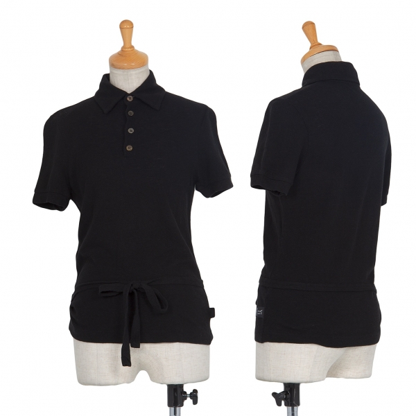ワイズY's 裾ドローコード鹿の子ポロシャツ 黒3