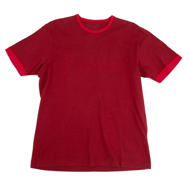 パパスPapas 刺繍デザインリブTシャツ 赤M位