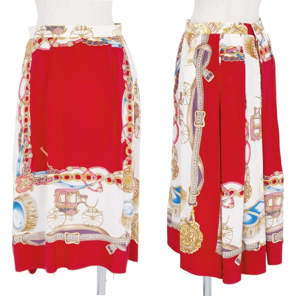 コムコム コムデギャルソンCOMME des GARCONS シルクスカーフデザインスカート 赤ベージュS