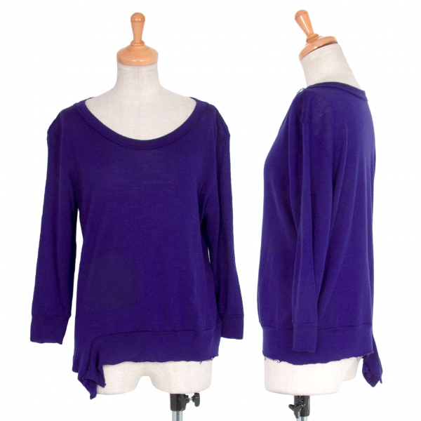 ワイズY's ウール裾変形断ち切りデザインカットソー 紫2