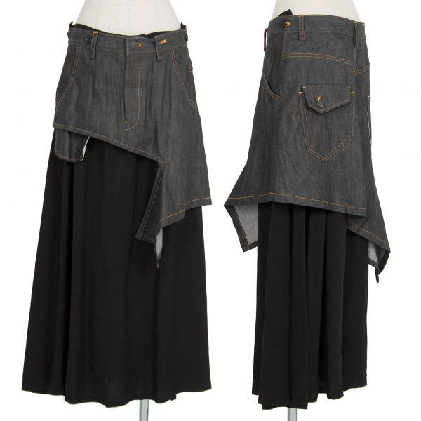 新品！ワイズY's デニムレイヤードデザインスカート ブラック2