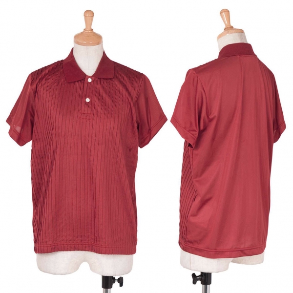 コムコム コムデギャルソンCOMME des GARCONS ポリフロントピンタックデザインポロシャツ 赤S
