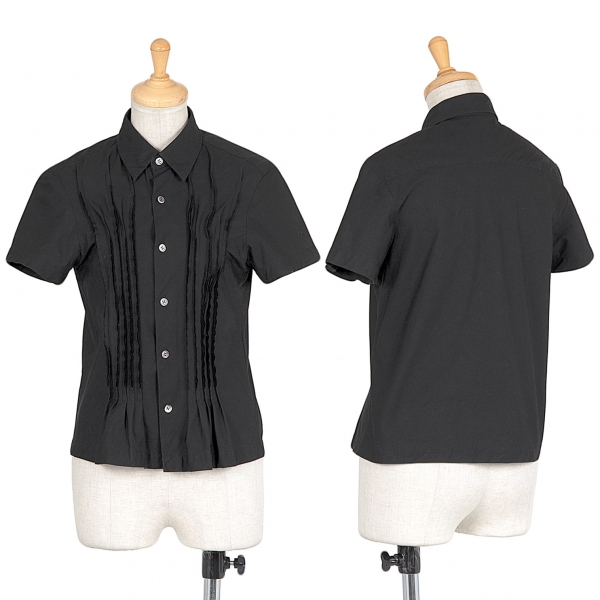 トリココムデギャルソンtricot COMME des GARCONS フロント裁ち切りピンタック半袖シャツ 黒S