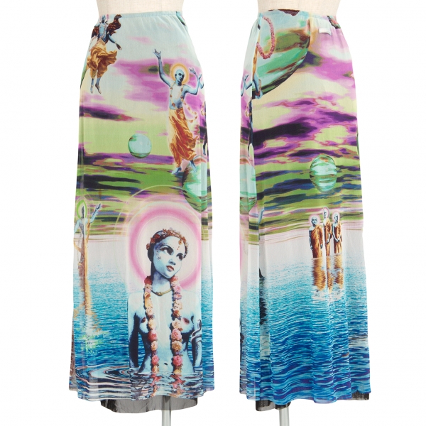 ジャンポールゴルチエ ファムJean Paul GAULTIER FEMME 宗教画プリントパワーネットスカート 水色紫マルチ40