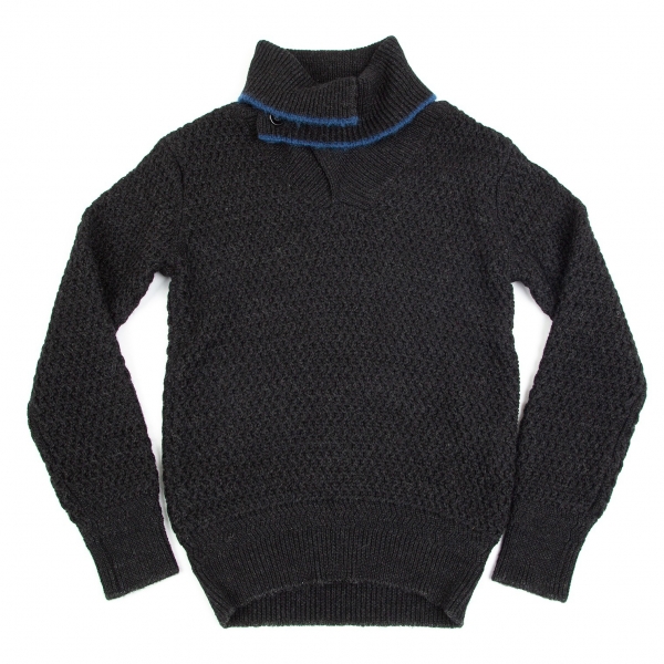 キャピタルKAPITAL ローゲージ波編み襟付きニットセーター チャコール青3