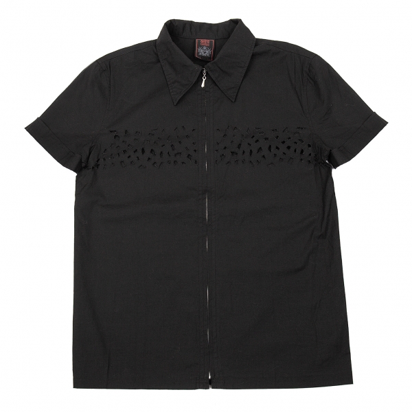 ジャンポールゴルチエ クラシックJean Paul GAULTIER CLASSIQUE カットデザインジップ半袖シャツ 黒48