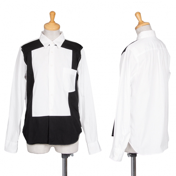 ブラックコムデギャルソンBLACK COMME des GARCONS フロントパッチワークシャツ 白黒XS