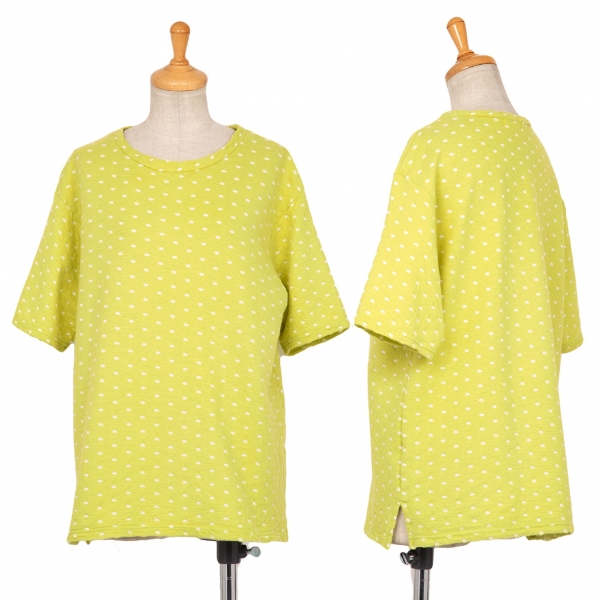プランテーションPlantation オーバルドット柄織りTシャツ 黄緑M