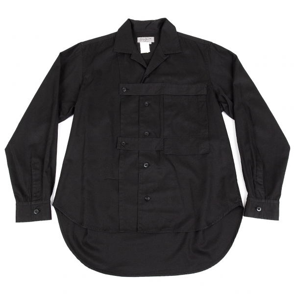 ヨウジヤマモト プールオムYohji Yamamoto POUR HOMME コットンカッティングデザインシャツ 黒3