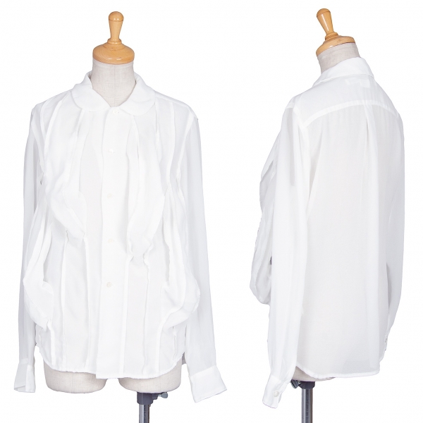 コムデギャルソンCOMME des GARCONS シフォン立体チューブデザインラウンドカラーシャツ 白XS