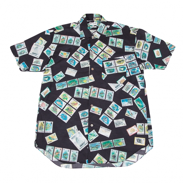 Paul Smith Stamps Printed Short Sleeve Shirt Black,Green M | PLAYFUL