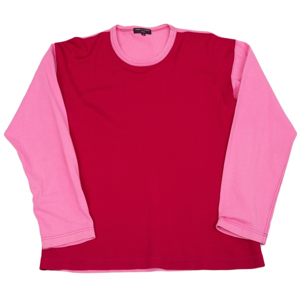 コムデギャルソン オムCOMME des GARCONS HOMME 製品染めフロント切替デザイン長袖Tシャツ 赤ピンクS