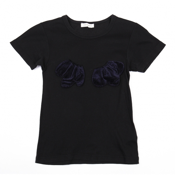 コムデギャルソンCOMME des GARCONS ベロアモチーフ装飾Tシャツ 黒XS位