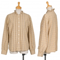 Mademoiselle NON NON Front Tuck Plaids Long Sleeve Shirt Brown 40L