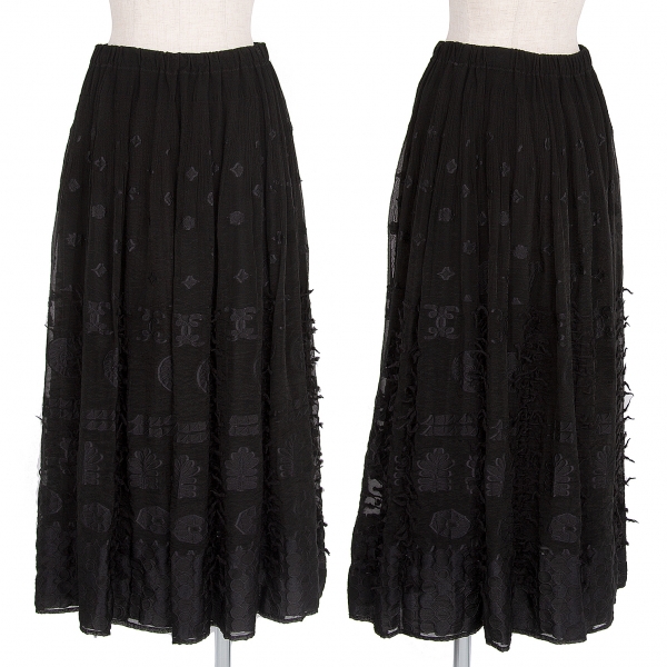 イッセイミヤケ ハートISSEY MIYAKE HaaT オーガンジー刺繍デザインスカート 黒2