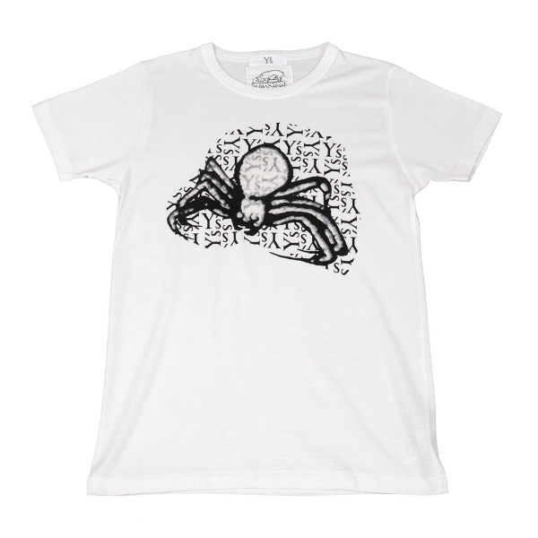 ワイズY's フロッキースパイダーロゴプリントTシャツ 白2