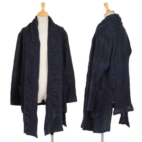 イッセイミヤケ ハートISSEY MIYAKE HaaT デザイン織りストライプドレープウールジャケット 紺2