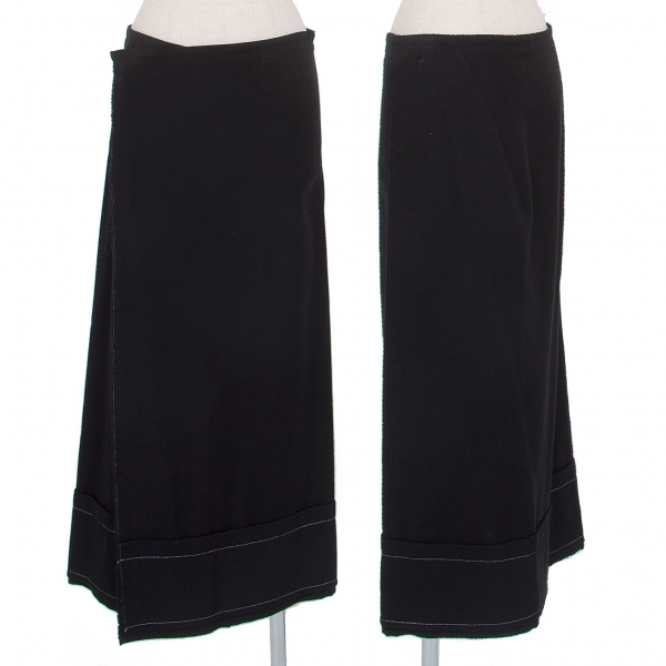 ワイズY's ステッチウールラップスカート 黒2