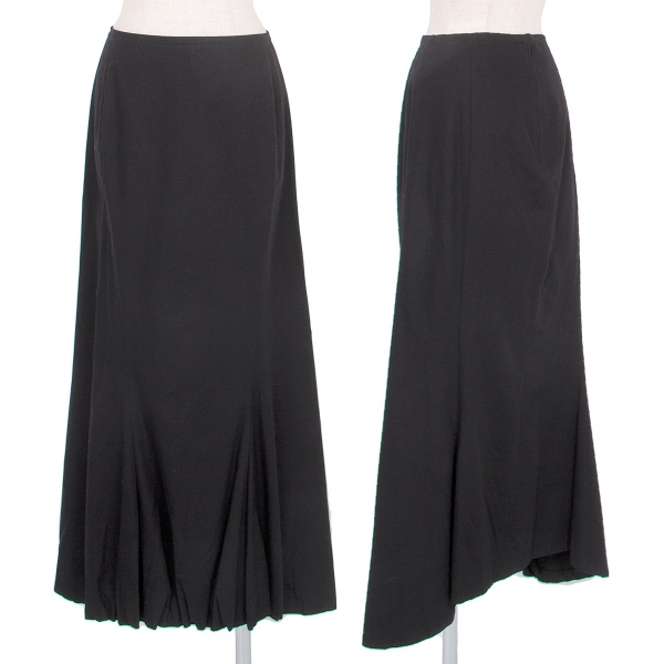ワイズY's 裾ギャザーコットンロングスカート 黒2