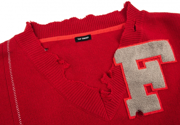 RAF SIMONS Over size Destroyed knit Sweater (Jumper) Red F | PLAYFUL