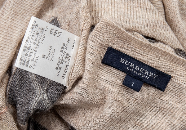 BURBERRY Silk Blend Argyle Knit (Jumper) Beige,Grey 1