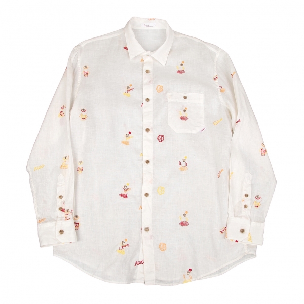 パパスPapas アロハベア刺繍リネンシャツ オフ50L