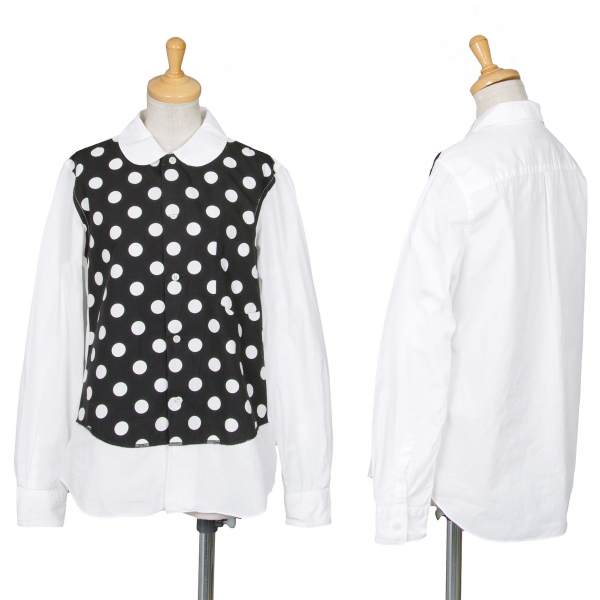 ブラックコムデギャルソンBLACK COMME des GARCONS フロントドットペーストデザインラウンドカラーシャツ 白黒M