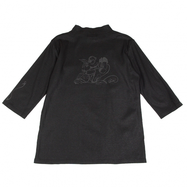 ヨウジヤマモト ダーバンYohji Yamamoto DURBAN A.A.R エンジェルコーティングプリントハイネック七分袖Tシャツ 黒L