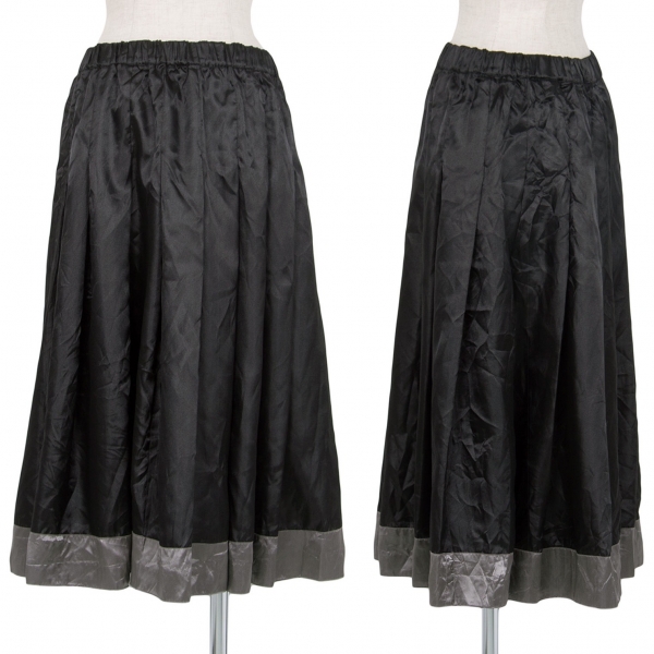 コムコム コムデギャルソンCOMME des GARCONS サテン裾切替プリーツスカート 黒グレーS
