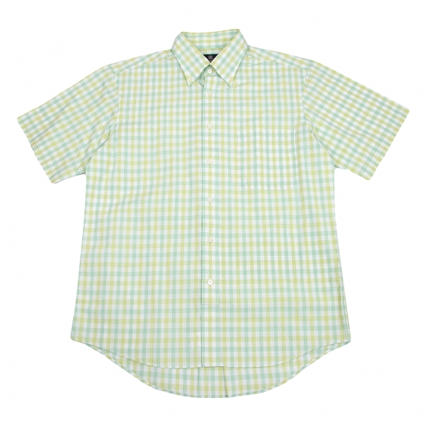 アクアスキュータムAquascutum コットン半袖チェックシャツ 黄緑白他L