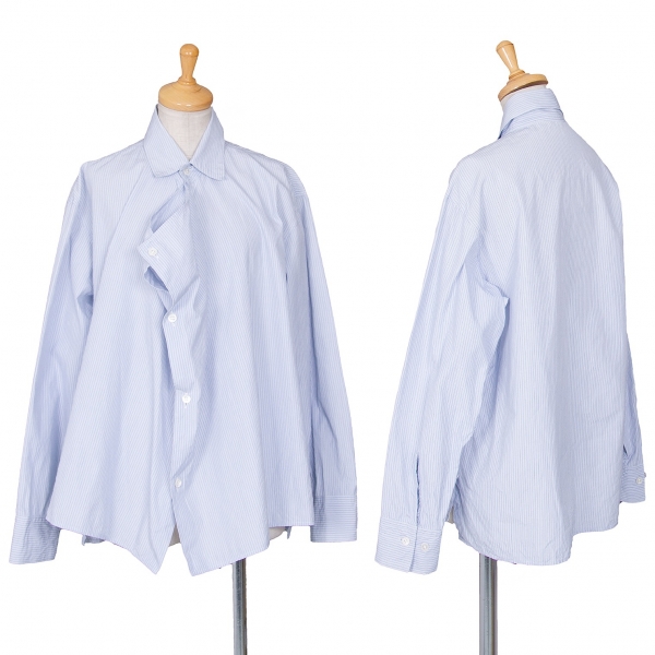 ワイズY's ストライプ前立ドレープデザインシャツ 青白4