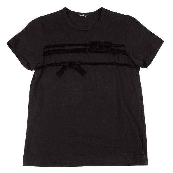 トリココムデギャルソンtricot COMME des GARCONS 胸ベロアリボン装飾Tシャツ 黒S位