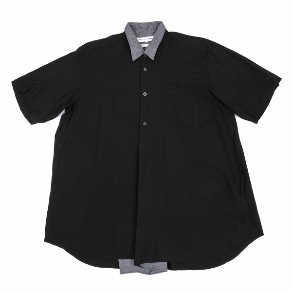 コムデギャルソン シャツCOMME des GARCONS SHIRT 製品染めレーヨン前立二重半袖シャツ 黒ブルーグレーX