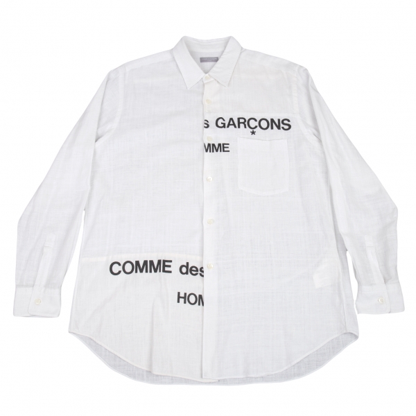 コムデギャルソン オムCOMME des GARCONS HOMME コットンガーゼスプリットロゴプリントシャツ 白L位