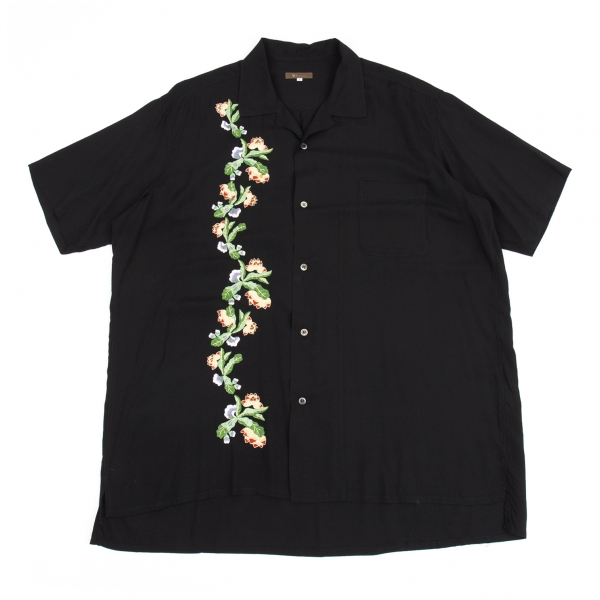 ワイズフォーメンY's for men 花刺繍レーヨン半袖シャツ 黒3