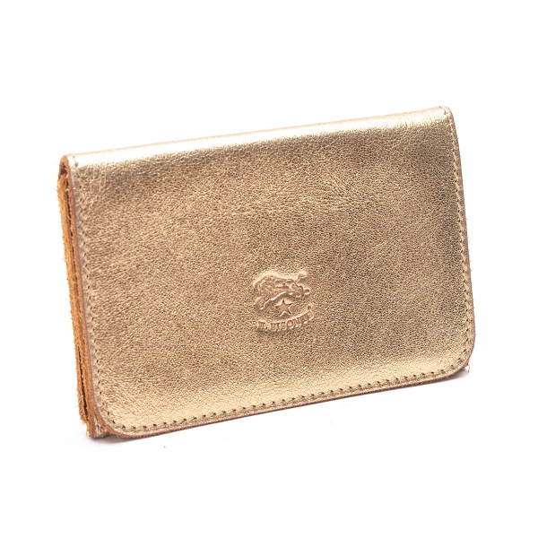 IL BISONTE Metallic Leather Card Case Gold | PLAYFUL