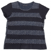  Y's Dot Print Switched Stripe T Shirt Black,Navy 2