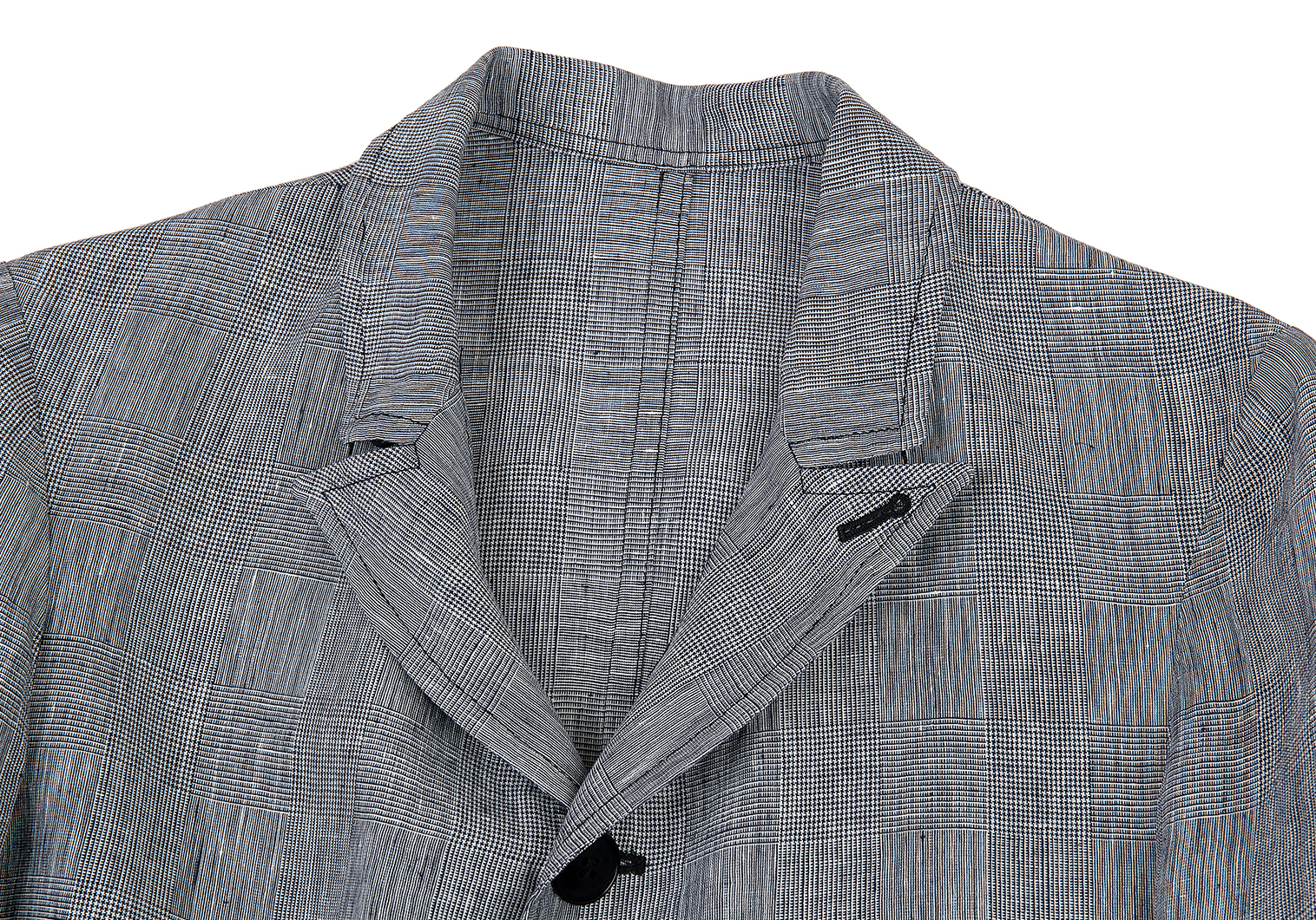 ワイズY's リネングレンチェックポケットデザインジャケット 紺白1