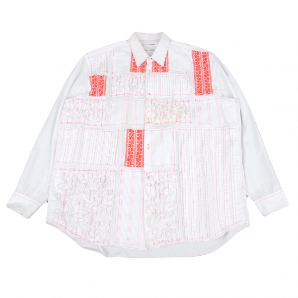 コムデギャルソン シャツCOMME des GARCONS SHIRT フロントフリルパッチ貼り付けデザインシャツ 白赤L