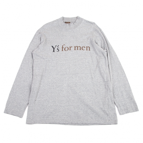 ワイズフォーメンY's for men ロゴプリントモックネック長袖Tシャツ 杢グレーL位