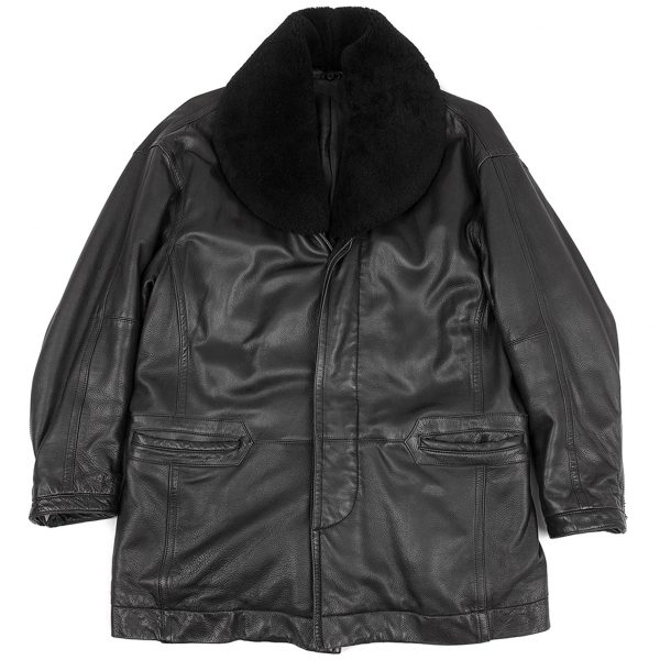 ISSEY MIYAKE MEN Mouton collar Leather Jacket Black M